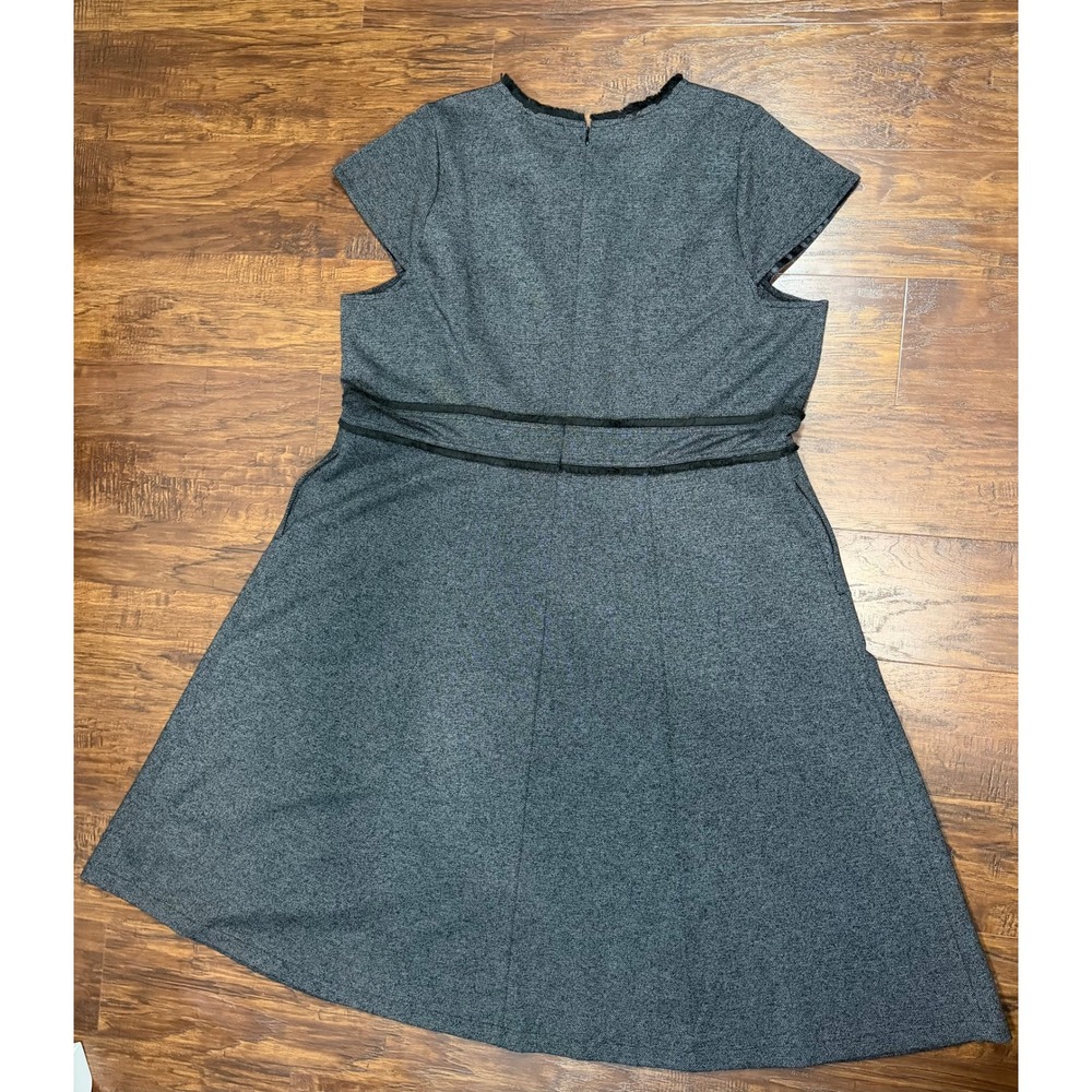 Lane Bryant Womens 24 Gray Fit Flare Dress Short Sleeve Fringed Trim Pockets